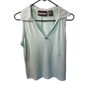 Requirements Sleeveless Top Collared V-Neck Knit Blouse Light Blue M